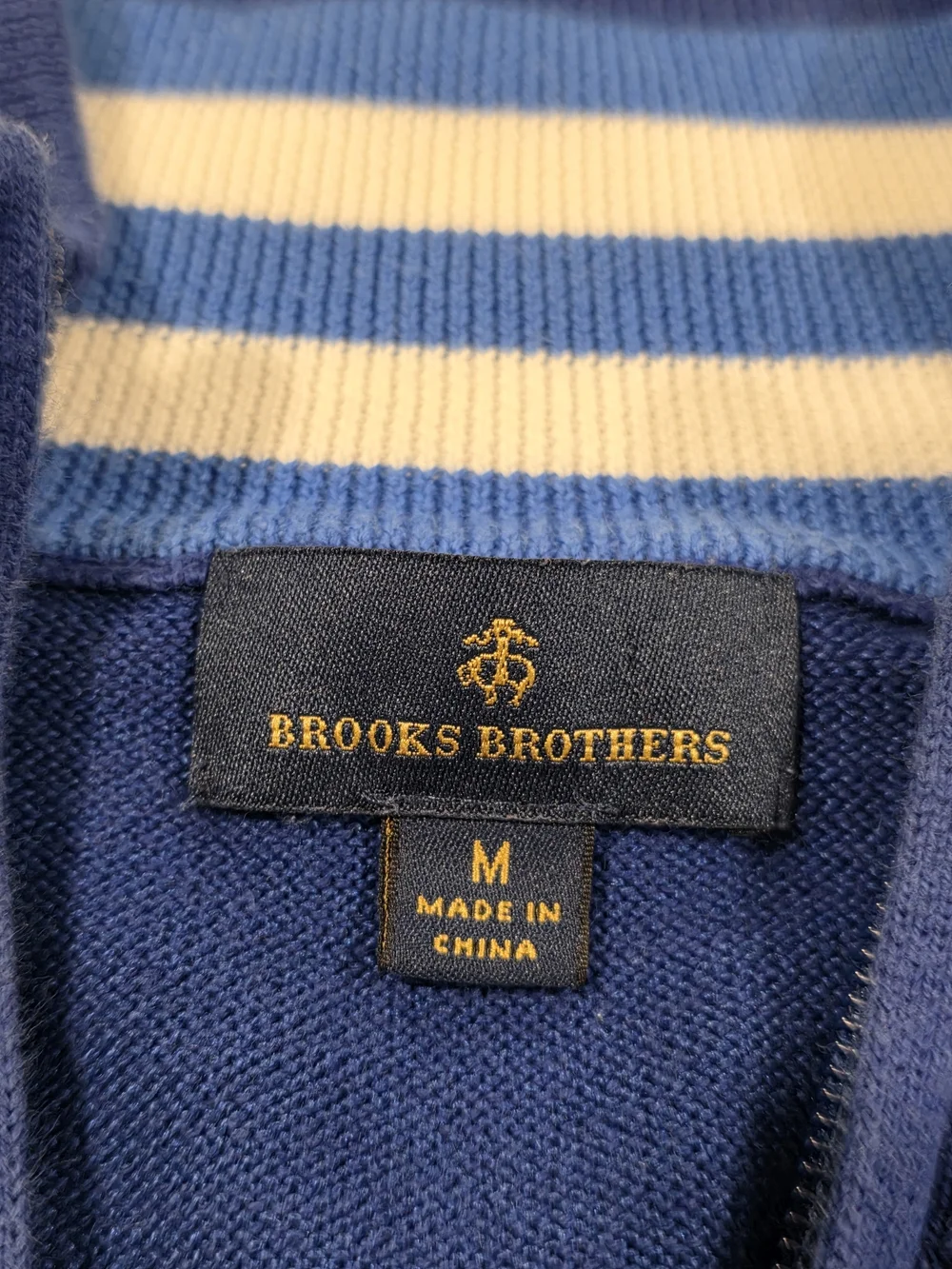 Men's Medium Brooks Brothers Cotton Blend Quarter Zip Pullover Blue Sweater